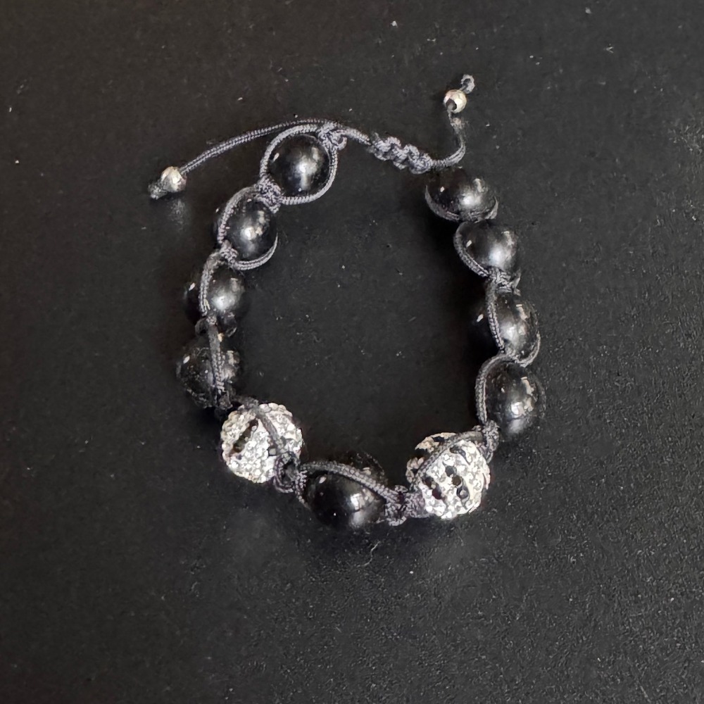 Black Shamballa Style Beaded Adjustable Cord Bracelet